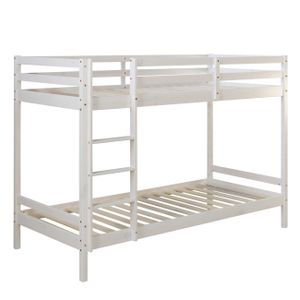 Homestyle4u 1431 Poschodová posteľ pre deti, podkrovná posteľ s rebríkom, masívna borovica, biela, 90x200 cm