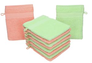 Betz 10 Stück Waschhandschuhe PALERMO 100%Baumwolle Größe 16x21 cm Farbe grün und apricot