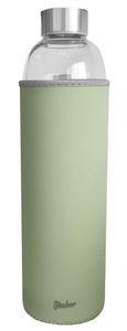 Steuber Glas-Trinkflasche mit Tasche 1000 ml, grün, mit Tragelasche, Borosilicatglas mit Schutzhülle/Edelstahldeckel, für Sport/Büro/Reisen