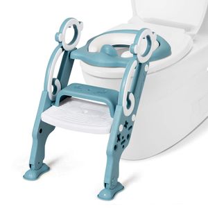 COSTWAY Detské záchodové sedadlo s nastaviteľnou výškou, skladacie detské WC, WC trenažér s rebríkom a držadlami, WC trenažér na nácvik toalety pre batoľatá od 2 do 7 rokov (zelený)