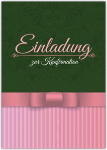 4x Klassische elegante Einladung zur Konfirmation in grün, rosa