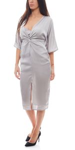 NA-KD x Hanna Licious Kimono-Kleid stylisches Damen Midi-Kleid in Satin-Optik Silber, Größe:36