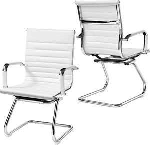 Yaheetech 2er Set Besucherstühle Konferenzstühle aus Kunstleder, Ergonomischer Bürostühle mit Rückenlehne und Armlehnen, Arbeitsstühle Metallrahmen