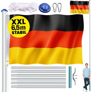 MONZANA® Aluminium Fahnenmast 6,50m inkl Seilzug inkl Deutschlandfahne Flaggenmast Mast Flagge Alu