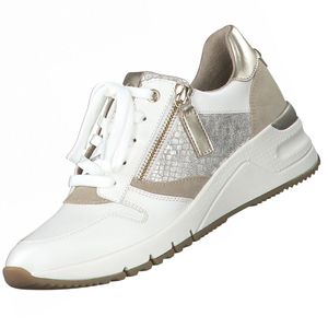 Tamaris Damen Low Sneaker 1-23702-26 Weiß 228 WHT/LT Gold Leder und Textil mit Herausnehmbare Innensohle, Groesse:41 EU