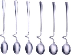 Edelstahl Löffel mit Gebogenem Griff Edelstahl Honiglöffel Gebogener Griff Kaffeelöffel Rührlöffel Honig Marmelade Löffel Teelöffel Spiral-Design Dessert Schaufeln Milch mischen Löffel 6 Stück