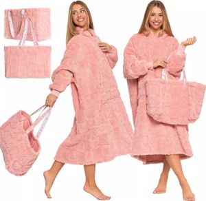 Moraj Koc z kapturem Sweter z kapturem Przytulny koc Puszysta bluza Plusz Unisize Ciepła piżama 5600-009 + Torba GRATIS