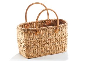 Taška Kobolo Tkaný košík s vodným hyacintom - kožené držadlo - 43x18x26 cm
