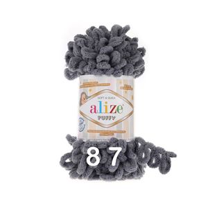Alize Puffy PREMIUM Wolle Fingerstrick-Wolle, Schlaufenwolle, Chenille Garn, 100gr, 87 - Dunkelgrau