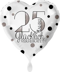 Deko Silberne Hochzeit 25 Jahre glücklich verheiratet ca 43 cm ungefüllt Ballongas geeignet