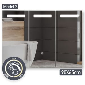 Aquamarin® Spiegelschrank mit LED Beleuchtung - 3 Türig, mit Touchschalter, Steckdose, Dimmbar, Warmweiß/Neutral/Kaltweiß - Badschrank, Badezimmerschrank, Wandschrank mit Spiegel, Badspiegel Schrank