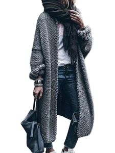 Frauen Winter Lange Ärmel Gestrickt Vorne Offener Pullover Strickjacke Mittellanger Mantel
