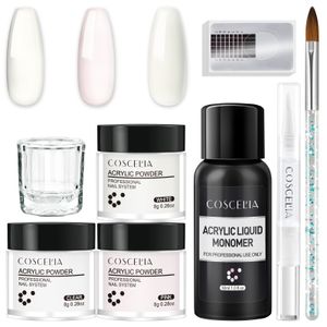 COSCELIA  Klares&Rosa&Weiß Acrylic Powder Set Acrylic Powder Nails Kit mit Pinsel Acryl Pulver Starter Set Nagelset für Geschenke