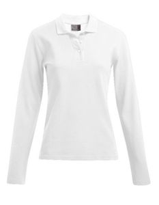 Heavy Langarm-Poloshirt Damen, Weiß, L
