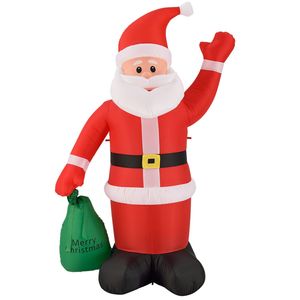 Juskys XL Weihnachtsmann 180 cm groß – aufblasbarer Nikolaus mit Gebläse & LED-Lichterkette – Weihnachtsfigur mit Beleuchtung für außen