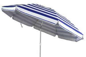 blau-weiß gestreifter Sonnenschirm Marktschirm Sonnenschutz UV-Schutz UPF 50+ 180cm aus Aluminium mit Kippfunktion höhenverstellbar Strandschirm Balkonschirm Gartenschirm