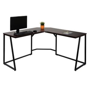 Rohový písací stôl HWC-K66, počítačový stôl, certifikovaný MVG 76x196x110cm, MDF kov ~ tmavohnedá