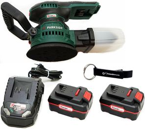 HEADNMORE® Bundle mit dem PARKSIDE® 20V Akku Exzenterschleifer PAEXS 20-Li B2 (inkl. 2x4Ah Akku) und dem HEADNMORE® Flaschenöffner Schlüsselanhänger