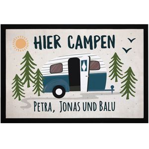Fußmatte Camping personalisiert Namen Familie Geschenke für Camper Wohnwagen rutschfest & waschbar SpecialMe® beige 60x40cm