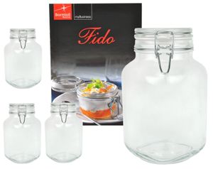 4er Set Einmachglas Bügelverschluss Original Fido 3,0L Vorratsgläser incl. Bormioli Rezeptheft