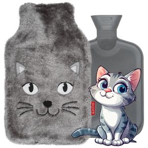 Wärmflasche Katze - Ideal für ein Geschenk - mit sanft Fellbezug - SOXO - 1,8l