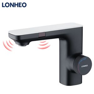 Lonheo Infrarot Sensor Wasserhahn Bad Automatik Waschtischarmatur mit Zwei Infrarotsensor Einhebelmischer Waschbecken Mischbatterie Badarmatur, Schwarz