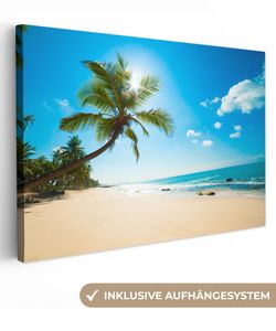 OneMillionCanvasses® - Leinwandbilder - 150x100 cm, Strand - Meer - Sonne - Palme, Wandbilder Kunstdruck Wanddekoration