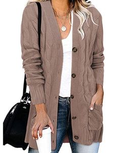 Damen Strickjacken Kabel Gestrickt Outwear Casual Jacket Ein Einzelner Mantel Urlaub Rosa,Größe EU 2XL
