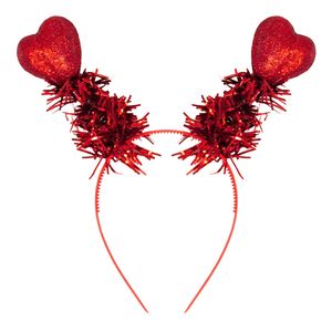 Oblique Unique Herz Haarreifen mit 2 Herzen und Lametta Haarreif Kostüm Accessoire JGA Fasching Karneval Party rot