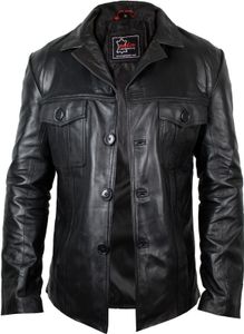 Herren Lederjacke Ledersakko leichte Lamm Jacke Blazer Slim Tailliert (S)