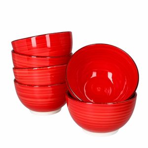 6er Set Chrissi Bowl-Schalen Rot 600ml Dessert Schüssel Steingut Weihnachten