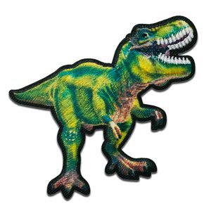 Mono Quick T-Rex grün Dino - Aufnäher, Bügelbild, Aufbügler, Applikationen, Patches, Flicken, zum aufbügeln, Größe: 4,8 x 6,3 cm