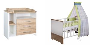Schardt Sparset Eco Plus 2-teilig: Bestehend aus Kinderbett, Umbauseiten und Wickelkommode - Farbe: Braun/Weiß, 10 566 09 00