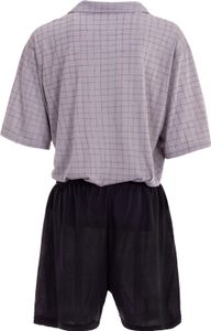 Lucky Herren Shorty T- Shirt mit kurzer Hose kurzer Schlafanzug Pyjama Sommer klassiches Muster, Farbe:Grau, Größe:L