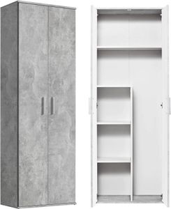 mokebo® Mehrzweckschrank o. Besenschrank 'Der Lange', auch als Haushaltsschrank o. Putzschrank mit Staubsaugerfach für Akkustaubsauger (Max. 141x26x34 cm) in Grau aus Holz in 60x180x34 (B/H/T in cm)