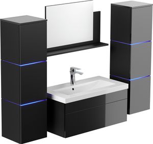 HOME DELUXE - Badmöbel-Set - WANGEROOGE BIG Schwarz - X-Large - inkl. Waschbecken und komplettem Zubehör - Breite Waschbecken: ca. 80 cm I Badezimmermöbel Waschtisch Badmöbelset