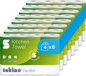 Satino Küchenrolle 2-lagig – extrem saugstark, extra reißfest & besonders nachhaltig - 100% Recyclingpapier –  Germany - 8 x 4 Rollen