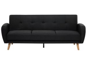 BELIANI 3-Sitzer Sofa Schwarz Stoffbezug mit Holzbeinen Schlaffunktion Verstellbar Rechteckig Skandinavisch Modern Wohnzimmer Ausstattung Schlafsofa