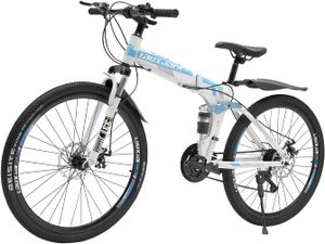 MTB-Fahrrad  26-Zoll-Mountainbike Faltbares, 21-Gang-Antrieb, Mountainbike aus Kohlenstoffstahlrahmen, Fahrrad mit Doppelscheibenbremse für Männer, Frauen, Männer, , Blau & Weiß