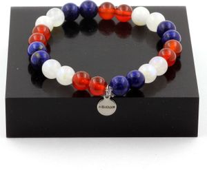 Roter Achat + Mondstein + Lapislazuli Perlenarmband 8 mm