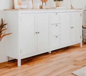Sideboard Vestland Anrichte in Landhaus weiß mit Eiche Artisan, Breite 180 cm