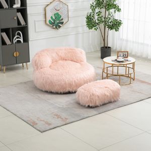 MODFU Sitzsackstuhl mit Fußstütze Faules Sofa Wohnzimmer-Sessel Lazy Sofa, Rosa