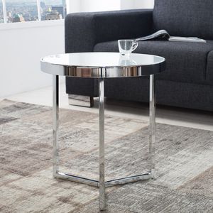 riess-ambiente Design Beistelltisch Original ASTRO 50cm chrom Metall weiße Glasplatte rund Couchtisch Tisch