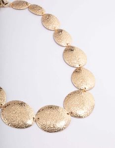 Gold Graduated Hammered Disc Necklace