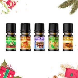 Weihnachtsset Weihnachtsgebäck Lebkuchen Christkindl Stille Nacht Duftöl 10ml in Glasflasche - Anzahl: 5 Stück