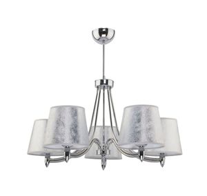 Elegante Deckenlampe ESMERALDA in Chrom Silber Stoff Schirm 5-armig E27 Kronleuchter Esszimmer