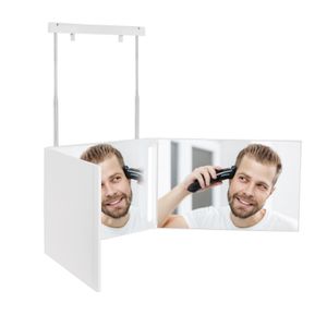 EMKE Trifold Kosmetikspiegel Rasierspiegel mit Beleuchtung 360 Grad Spiegel zum Aufhängen, Türspiegel mit 5X vergrößerungsspiegel höhenverstellbaren Haken für Make-up (Weiß)