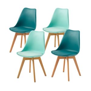 IPOTIUS Sada 4 jídelních židlí SGS s masivní bukovou nohou, skandinávský design Čalouněné kuchyňské židle Židle kuchyňské dřevo, 2 tyrkysové + 2 mátově zelené