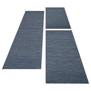 Teppium Bettumrandung Einfarbig Läufer Teppich Sisal Optik Flachgewebe Uni Läuferset, Farbe:Blau, BettSet:2 x 80x150 cm + 1 x 80x250 cm, Form: Rechteckig