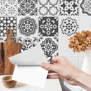 Fliesenaufkleber Klebefliesen Selbstklebende Fliesen für Küche Bad Möbel Schrank Wand Mosaikfliesen Küchenruckwand Schwarzweißes marokkanisches Mosaik Br. 60cm x Hö. 40cm